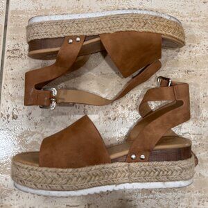 Brown Suede Espadrille Wedges with Ankle Tie